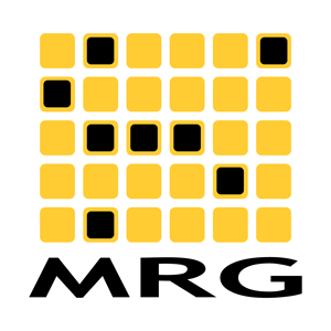 MRG yellow and black pixel-square logo